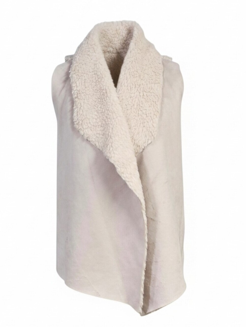 CHELSEA & THEODORE | OPEN FRONT KNIT BACK FAUX SUEDE SHERPA COLLAR VEST